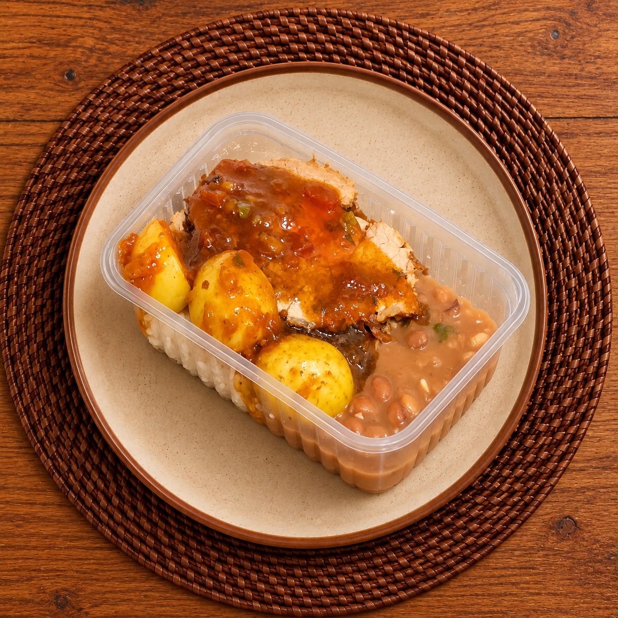 Fotografia de Carne Assada c/ Batata, Arroz e Feijão Mulatinho