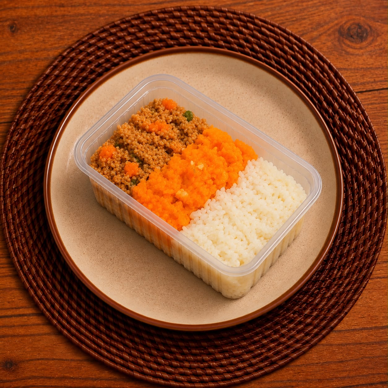 Fotografia de Carne Moída c/ Arroz e Purê de Abóbora